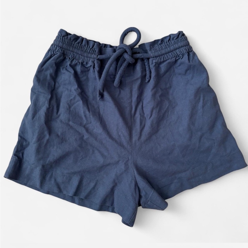 Farm Rio Blue Linen Blend Ruffle High Waist Shorts Women’s Medium Pockets